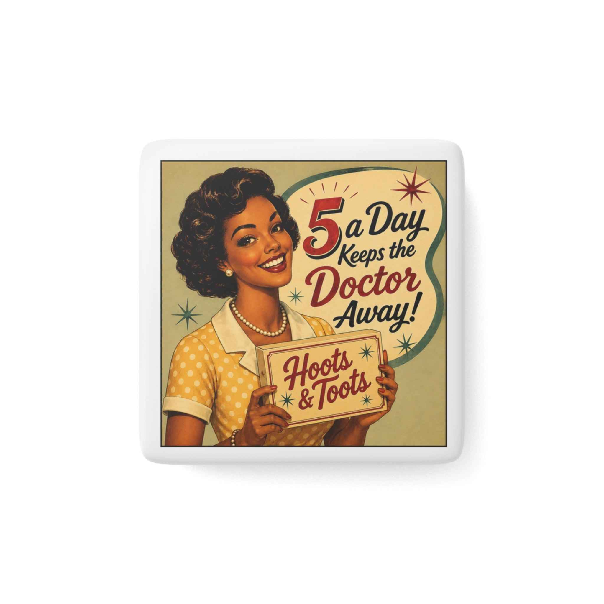 Retro 5 a Day Porcelain Magnet — Vintage Kitchen Decor