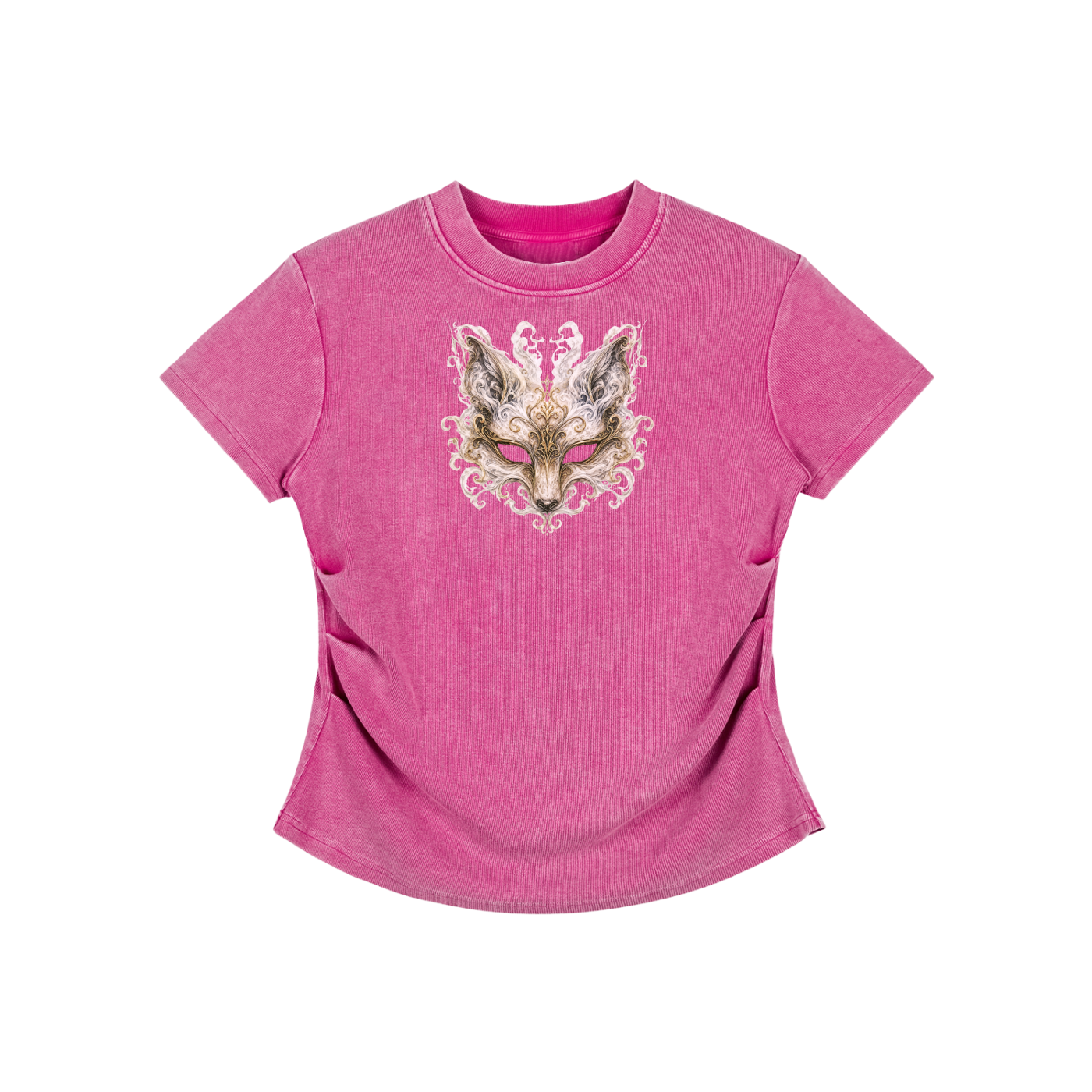 Fox Mask Vintage Washed Bodycon Cotton T-Shirt