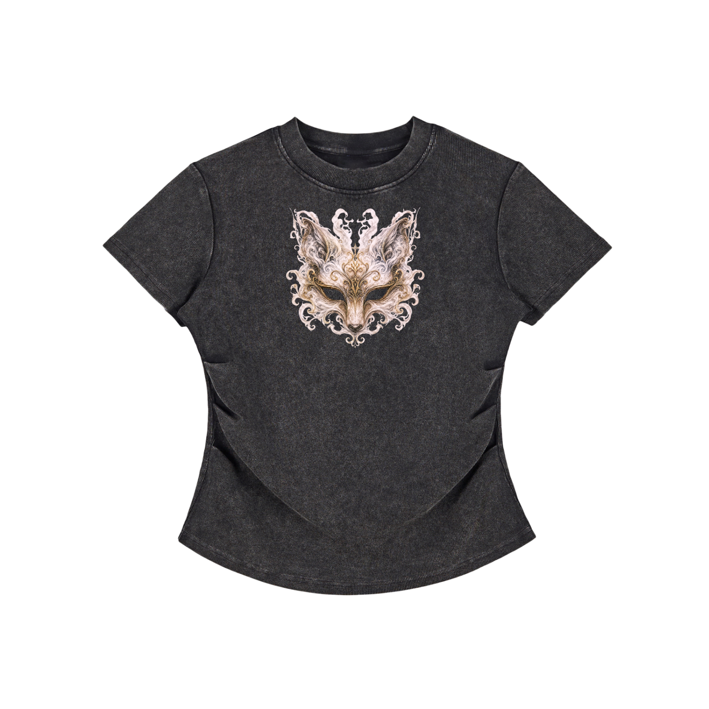 Fox Mask Vintage Washed Bodycon Cotton T-Shirt