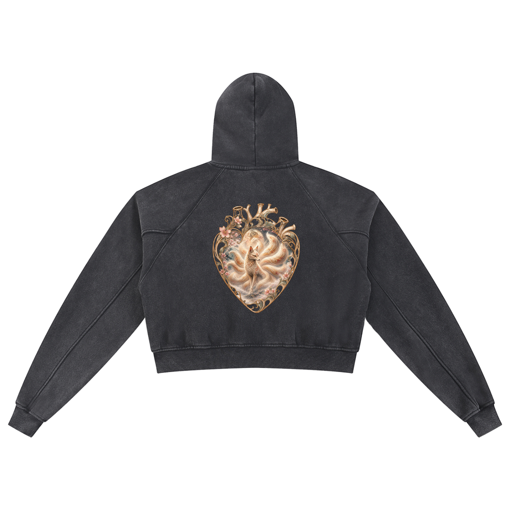Nine Tail Snow Washed Cropped Hoodie