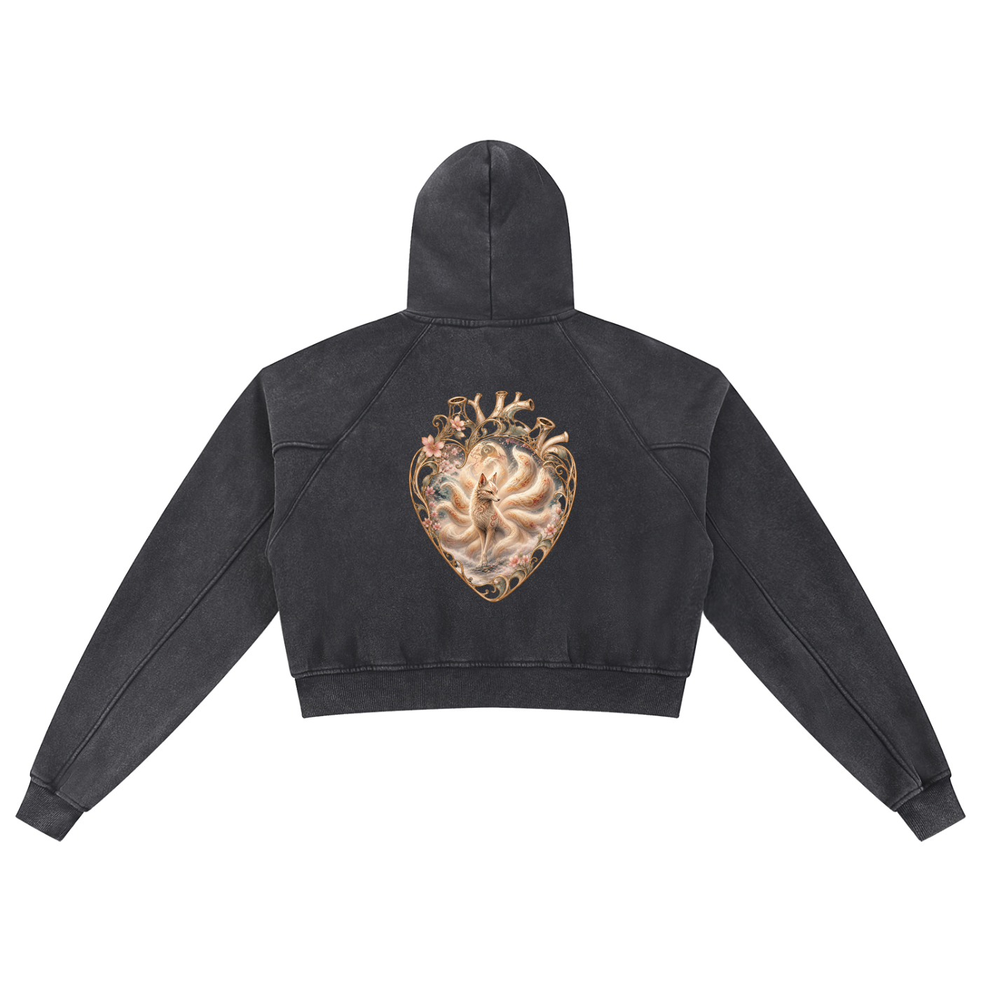 Nine Tail Snow Washed Cropped Hoodie
