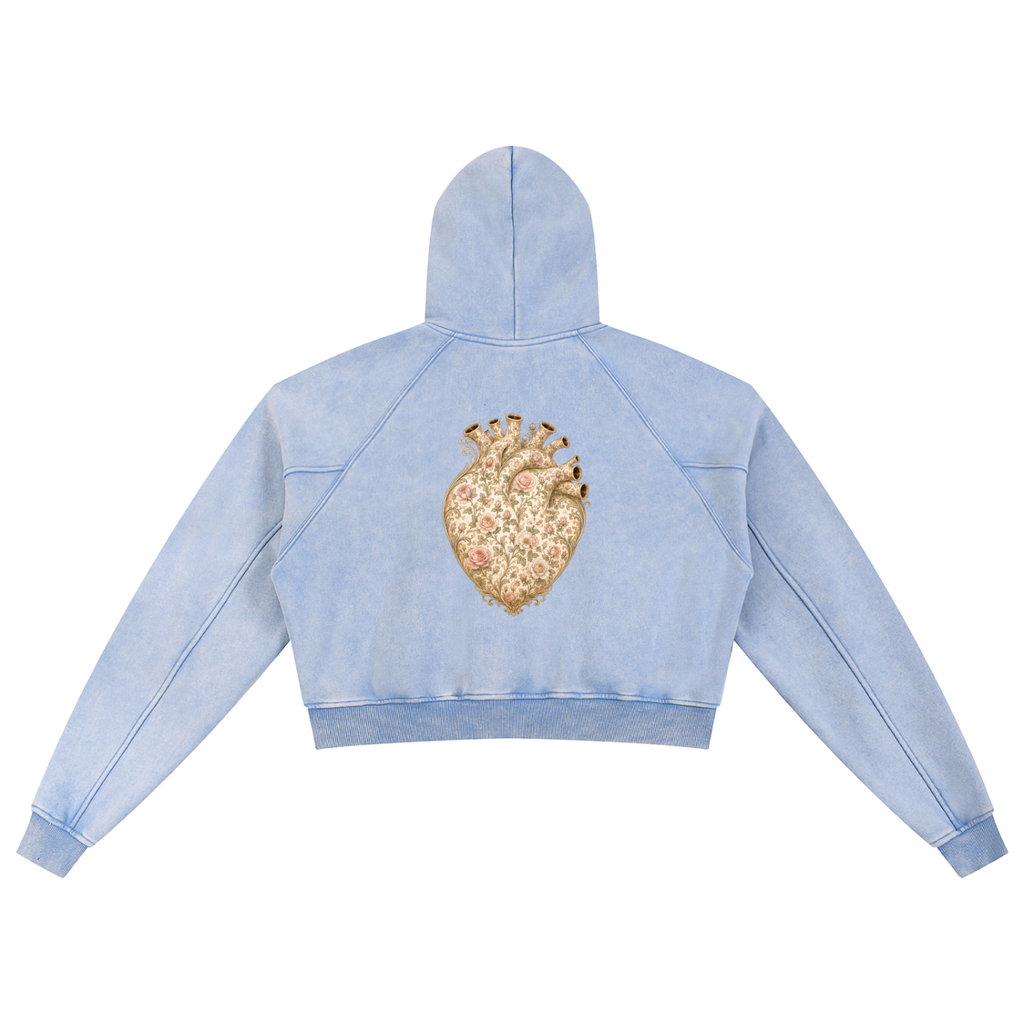Vintage Heart Snow Washed Cropped Hoodie